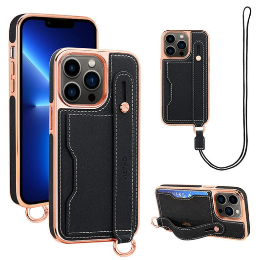 Pour iPhone 13 Pro VIETAO Étui de téléphone avec fente pour carte et dragonne (noir)