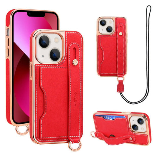 Pour iPhone 13, étui de téléphone VIETAO avec fente pour carte et dragonne (rouge)