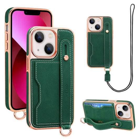 Pour iPhone 13 Étui de téléphone avec fente pour carte et dragonne VIETAO (Vert)