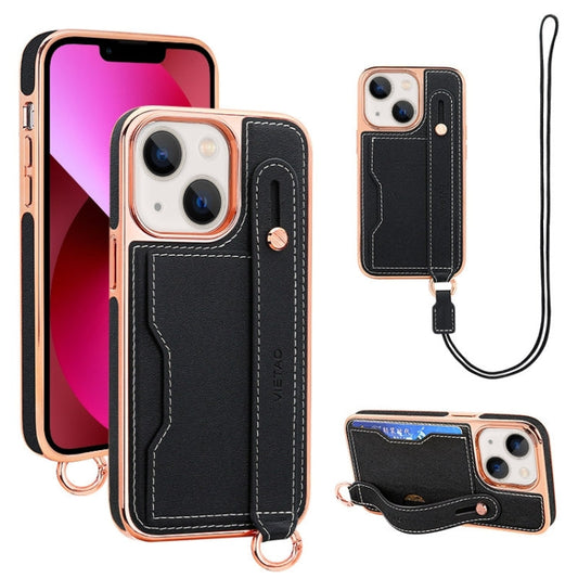 Pour iPhone 13 VIETAO Étui de téléphone avec fente pour carte et dragonne (Noir)