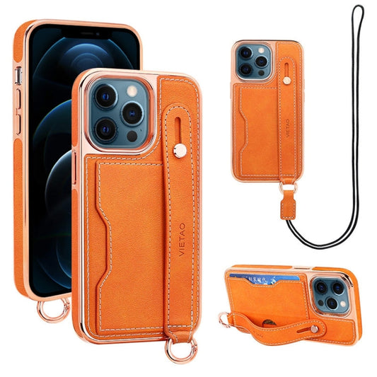Pour iPhone 12 Pro Max Étui de téléphone VIETAO avec fente pour cartes et dragonne (orange)