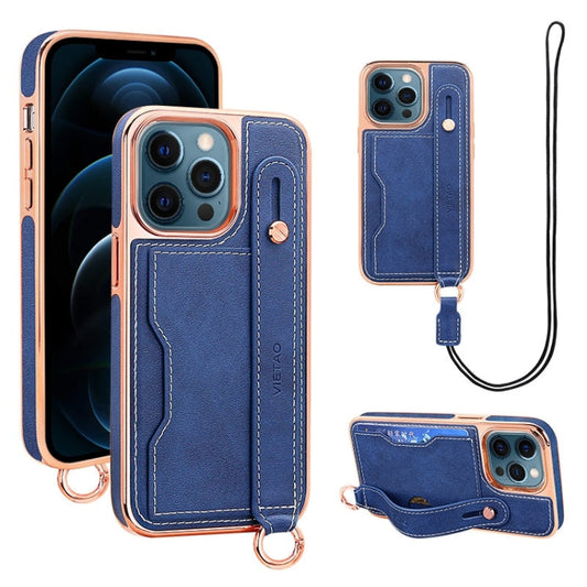 Pour iPhone 12 Pro Max VIETAO Étui de téléphone avec fente pour carte et dragonne (bleu)