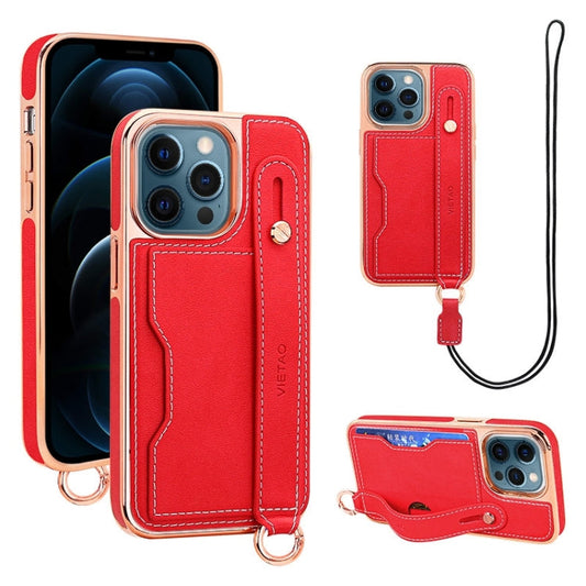 Pour iPhone 12 Pro Max VIETAO Étui de Téléphone avec Porte-Cartes et Dragonne (Rouge)