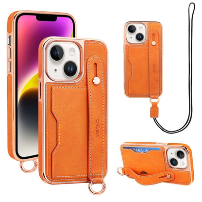 Pour iPhone 14 Plus Étui de téléphone VIETAO avec fente pour carte et dragonne (Orange)