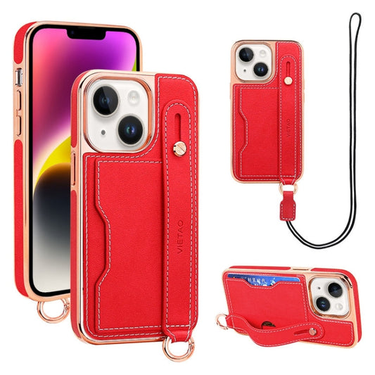 Pour iPhone 14 Plus Étui de téléphone VIETAO avec fente pour carte et dragonne (rouge)