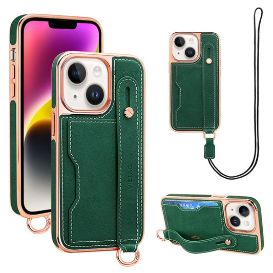 Pour iPhone 14 Plus Étui de téléphone VIETAO avec fente pour carte et dragonne (Vert)