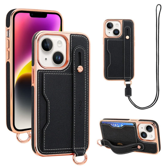 Pour iPhone 14 Plus Étui de téléphone VIETAO avec fente pour carte et dragonne (noir)