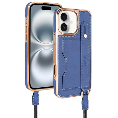 Pour iPhone 16 Plus Étui de Téléphone VIETAO avec Fente pour Carte et Dragonne (Bleu)