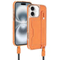 For iPhone 16 VIETAO Card Slot Wristband Phone Case with Lanyard(Orange)