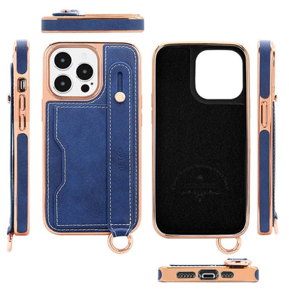 Pour iPhone 16 Plus Étui de Téléphone VIETAO avec Fente pour Carte et Dragonne (Bleu)