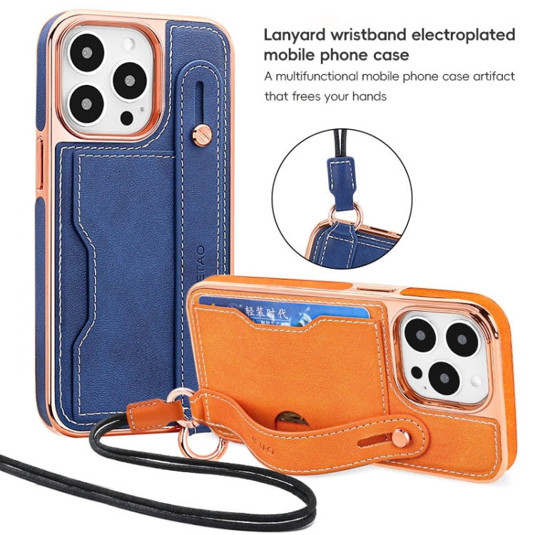 For iPhone 15 VIETAO Card Slot Wristband Phone Case with Lanyard(Green)
