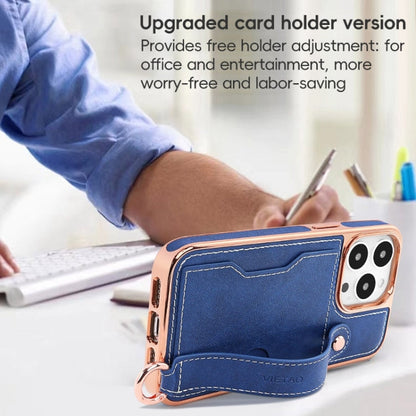 For iPhone 13 Pro VIETAO Card Slot Wristband Phone Case with Lanyard(Blue)