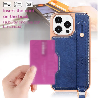 For iPhone 13 VIETAO Card Slot Wristband Phone Case with Lanyard(Orange)