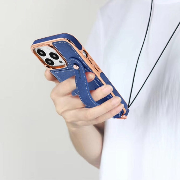 For iPhone 15 VIETAO Card Slot Wristband Phone Case with Lanyard(Red)