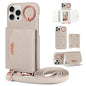 For iPhone 15 Pro VIETAO Ring Holder Card Bag Phone Case with Lanyard(Grey)