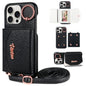 For iPhone 14 Pro VIETAO Ring Holder Card Bag Phone Case with Lanyard(Black)