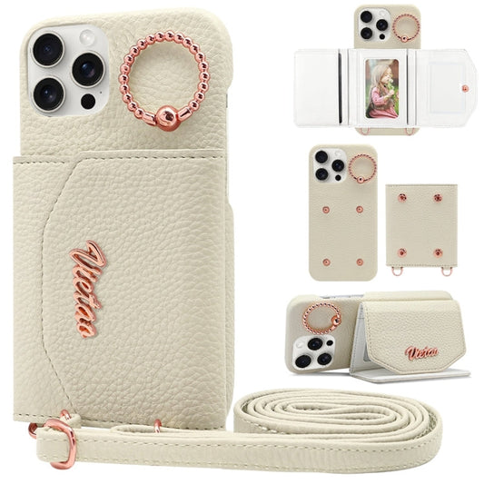 Pour iPhone 13 Pro VIETAO Anneau Support Porte-cartes Étui de téléphone avec cordon (blanc)