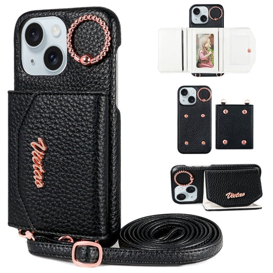 Pour iPhone 13 VIETAO Étui de téléphone avec porte-carte et cordon (noir)