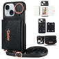 For iPhone 13 VIETAO Ring Holder Card Bag Phone Case with Lanyard(Black)