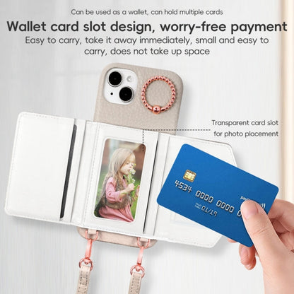 For iPhone 13 Pro VIETAO Ring Holder Card Bag Phone Case with Lanyard(White)