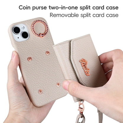 For iPhone 14 Pro VIETAO Ring Holder Card Bag Phone Case with Lanyard(Pink)
