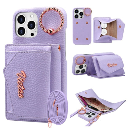 Pour iPhone 14 Pro VIETAO Étui portefeuille en PU avec support anneau et cordon (violet)