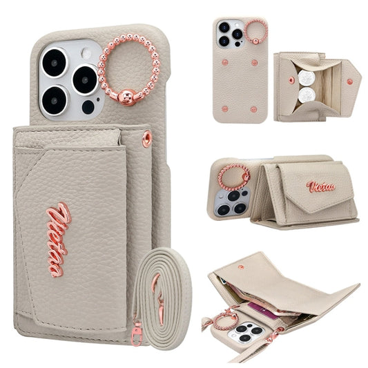 Pour iPhone 13 Pro Étui de téléphone en cuir PU avec support d'anneau et cordon VIETAO (Gris)