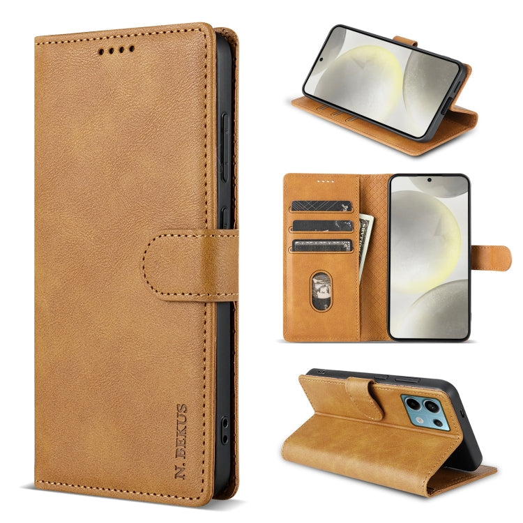 Pour Coque de téléphone en cuir de couleur unie N.BEKUS CSJ-P1 pour Redmi Note 13 Pro 4G (Marron)