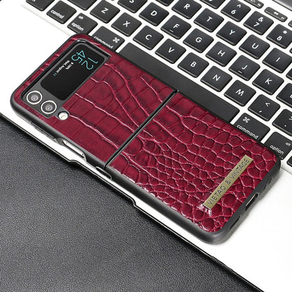 For Samsung Galaxy Z Flip4 VIETAO Crocodile Texture PU Leather Phone Case(Red)