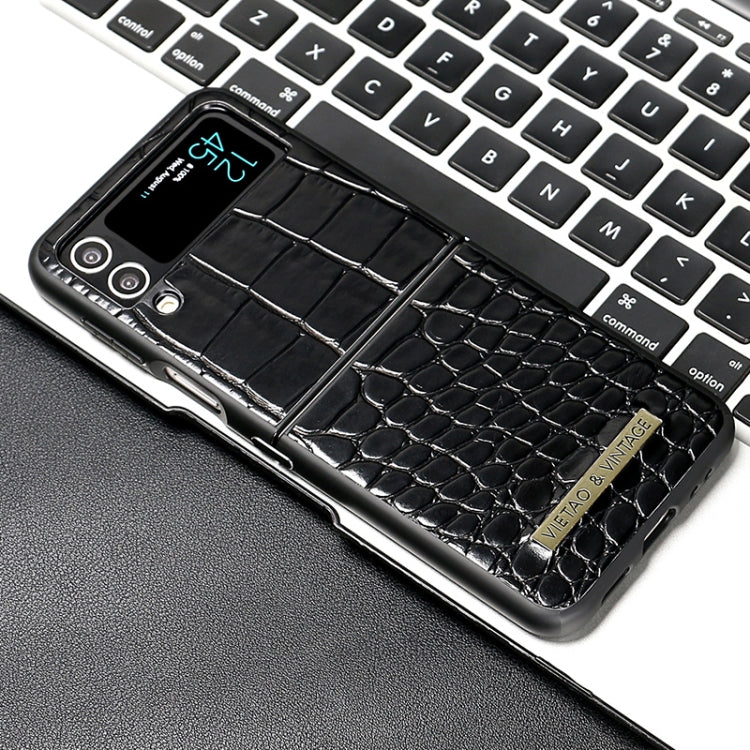 For Samsung Galaxy Z Flip4 VIETAO Crocodile Texture PU Leather Phone Case(Black)