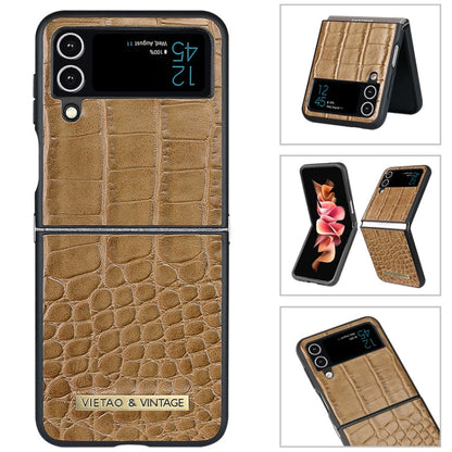 For Samsung Galaxy Z Flip4 VIETAO Crocodile Texture PU Leather Phone Case(Black)