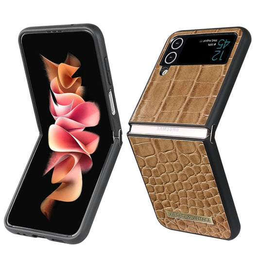 For Samsung Galaxy Z Flip3 5G VIETAO Crocodile Texture PU Leather Phone Case(Brown)