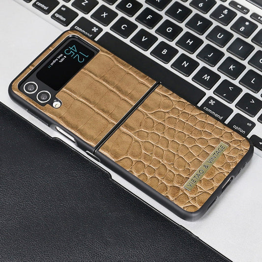 For Samsung Galaxy Z Flip3 5G VIETAO Crocodile Texture PU Leather Phone Case(Brown)