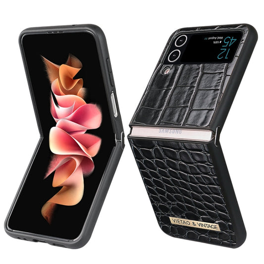 For Samsung Galaxy Z Flip3 5G VIETAO Crocodile Texture PU Leather Phone Case(Black)