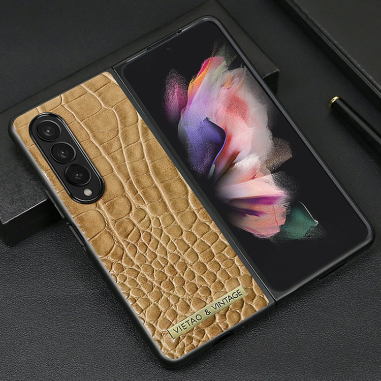 For Samsung Galaxy Z Fold4 VIETAO Crocodile Texture PU Leather Phone Case(Brown)