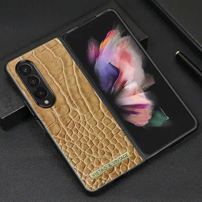 For Samsung Galaxy Z Fold4 VIETAO Crocodile Texture PU Leather Phone Case(Brown)