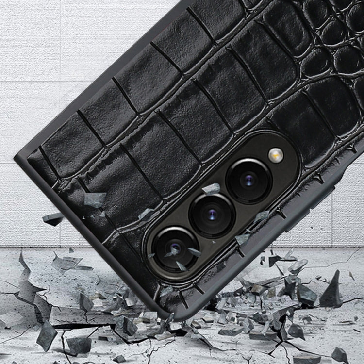 For Samsung Galaxy Z Fold4 VIETAO Crocodile Texture PU Leather Phone Case(Brown)