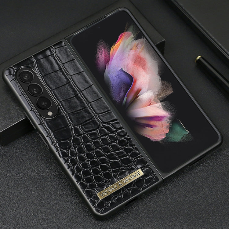 For Samsung Galaxy Z Fold4 VIETAO Crocodile Texture PU Leather Phone Case(Black)