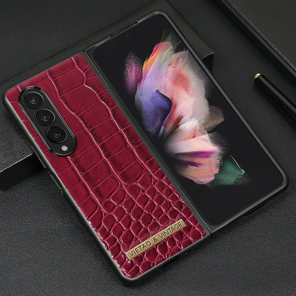 For Samsung Galaxy Z Fold3 5G VIETAO Crocodile Texture PU Leather Phone Case(Red)