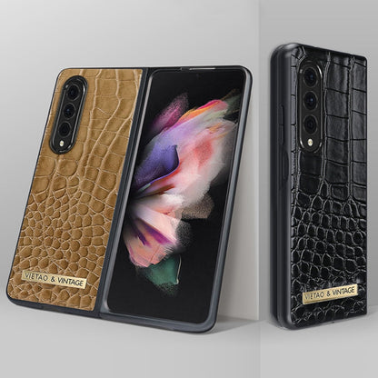 For Samsung Galaxy Z Fold3 5G VIETAO Crocodile Texture PU Leather Phone Case(Red)