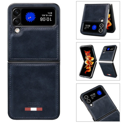 For Samsung Galaxy Z Flip4 VIETAO Plain Leather PU Phone Case(Blue)