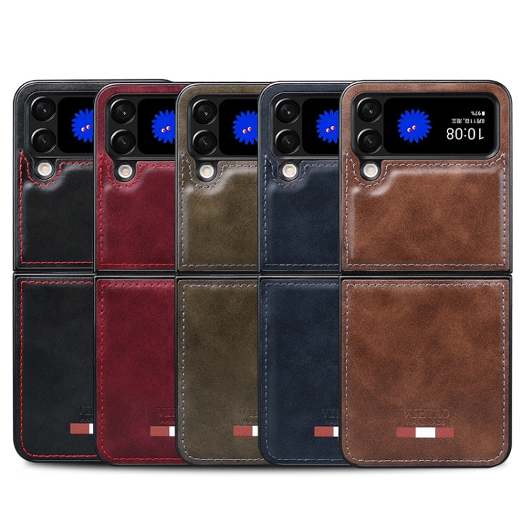 For Samsung Galaxy Z Flip4 VIETAO Plain Leather PU Phone Case(Blue)