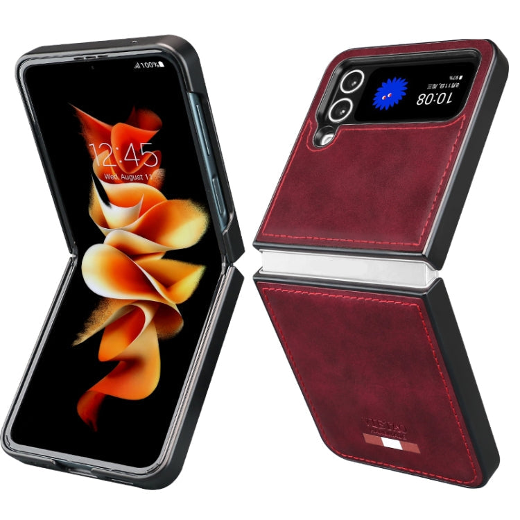 For Samsung Galaxy Z Flip3 5G VIETAO Plain Leather PU Phone Case(Red)
