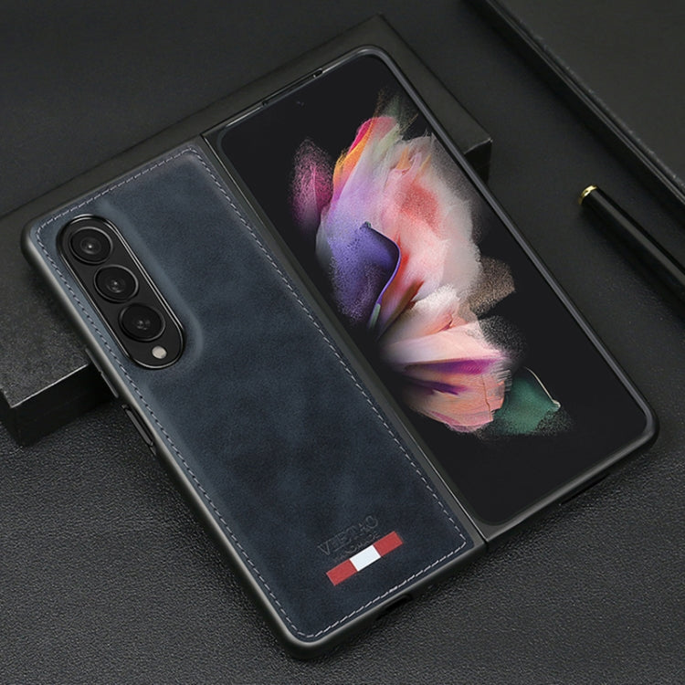 For Samsung Galaxy Z Fold4 VIETAO Plain Leather PU Phone Case(Blue)