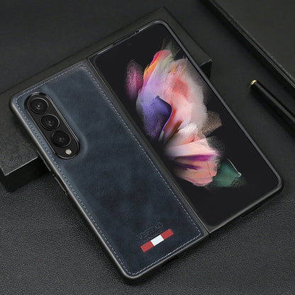 For Samsung Galaxy Z Fold4 VIETAO Plain Leather PU Phone Case(Blue)