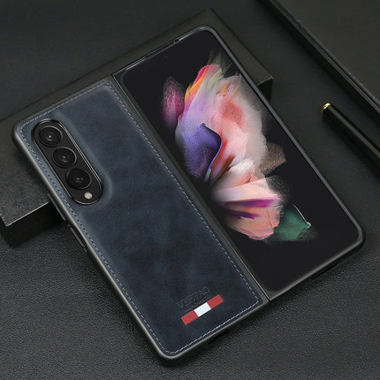 For Samsung Galaxy Z Fold4 VIETAO Plain Leather PU Phone Case(Blue)