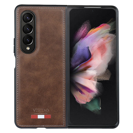 For Samsung Galaxy Z Fold4 VIETAO Plain Leather PU Phone Case(Brown)