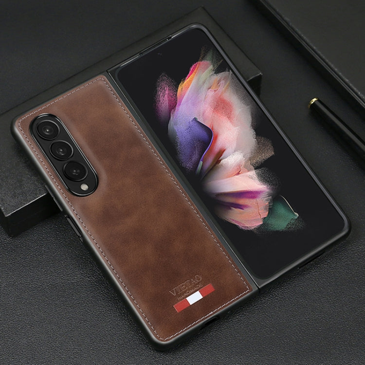 Pour Samsung Galaxy Z Fold4 Étui de téléphone en cuir PU uni VIETAO (marron)