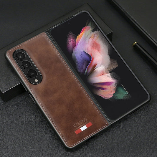For Samsung Galaxy Z Fold4 VIETAO Plain Leather PU Phone Case(Brown)