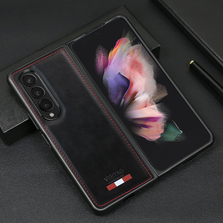 For Samsung Galaxy Z Fold3 5G VIETAO Plain Leather PU Phone Case(Black)